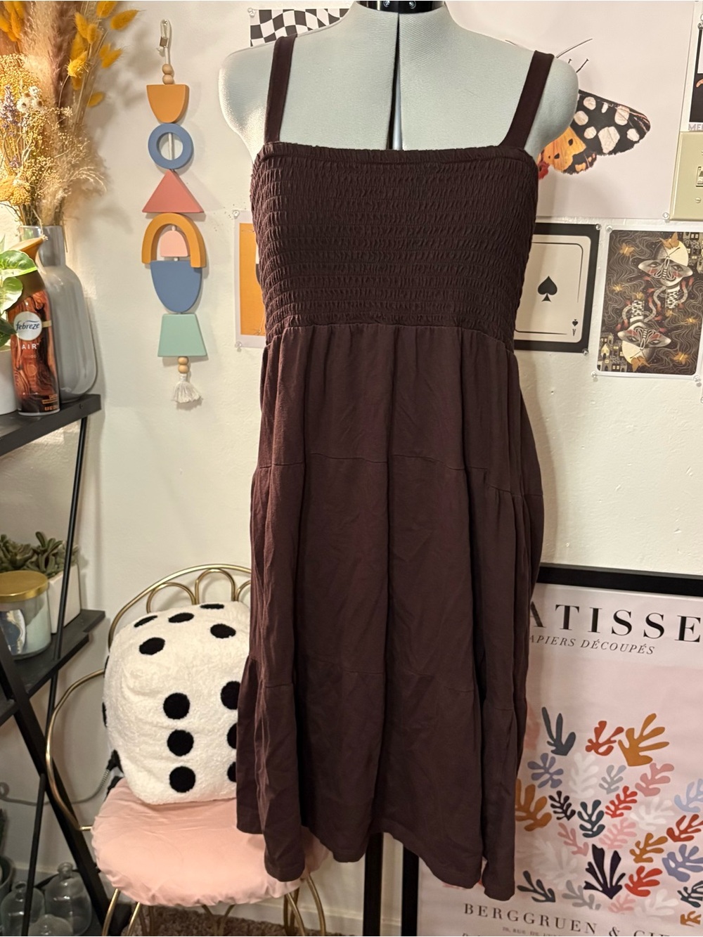 Faded Glory Brown Smocked Midi Dress